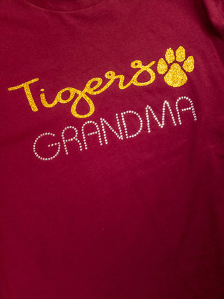 MEDIUM Tigers Grandma Maroon Rhinestone Tee