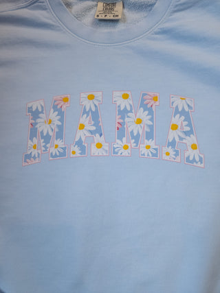 SMALL Mama Daisy Print Hydrangea Fleece Dyed Crewneck Sweatshirt