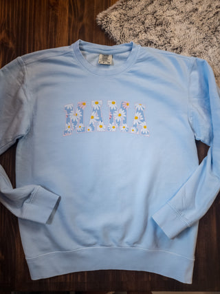 SMALL Mama Daisy Print Hydrangea Fleece Dyed Crewneck Sweatshirt