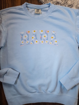 SMALL Mama Daisy Print Hydrangea Fleece Dyed Crewneck Sweatshirt