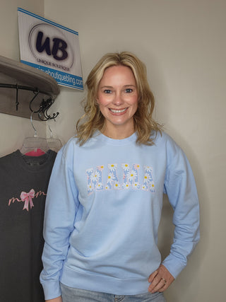 SMALL Mama Daisy Print Hydrangea Fleece Dyed Crewneck Sweatshirt