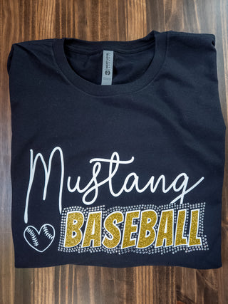 Mustang Baseball Rhinestone Black Tee