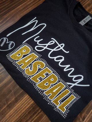 Mustang Baseball Rhinestone Black Tee