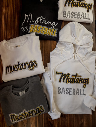 Mustang Baseball Rhinestone Black Tee