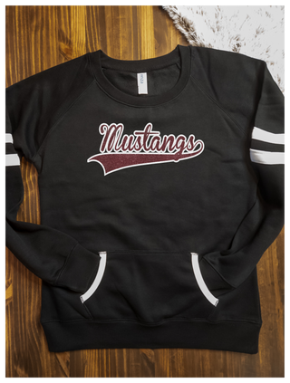 Mustangs Black Varsity Crewneck - Ladies Fit