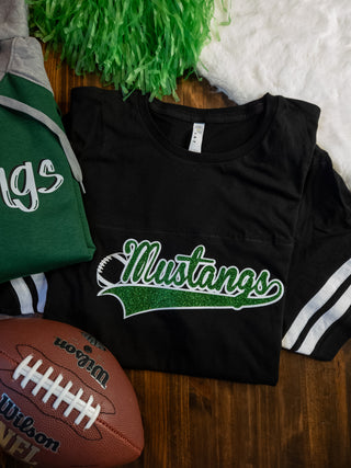 Mustangs Football Black Jersey Tee - Sparkle