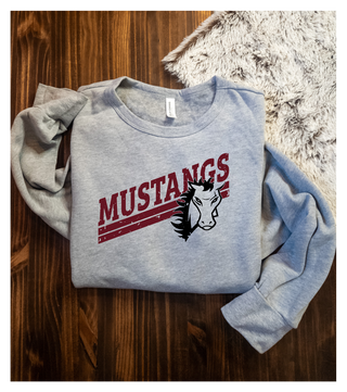 Mustangs Casual Fleece Crewneck Sweatshirt - Maroon Print