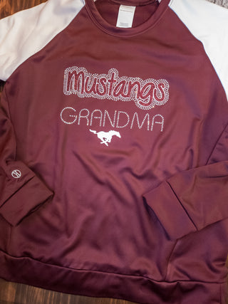 Mustangs Grandma Rhinestone Maroon Momentum Crewneck