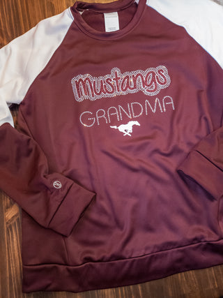 Mustangs Grandma Rhinestone Maroon Momentum Crewneck