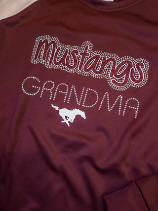 Mustangs Grandma Rhinestone Maroon Momentum Crewneck