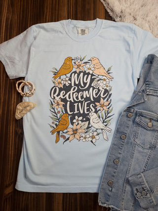 My Redeemer Lives Chambray Dyed Tee