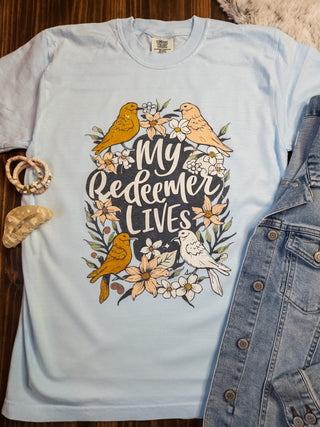 My Redeemer Lives Chambray Dyed Tee
