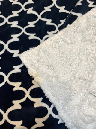 Navy Blue & White Lattice Minky Blanket *Ready to Ship