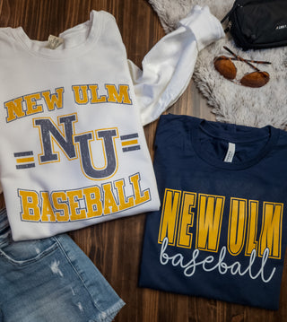 New Ulm Baseball Dyed Fleece White Crewneck Sweatshirt