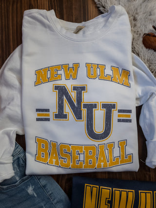New Ulm Baseball Dyed Fleece White Crewneck Sweatshirt