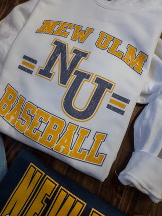 New Ulm Baseball Dyed Fleece White Crewneck Sweatshirt