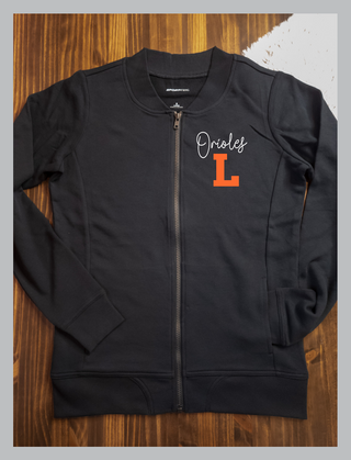 Orioles L Black French Terry Bomber Zip-Up