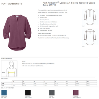 Brown County Public Health Blue 3/4 Sleeve Crepe Tunic