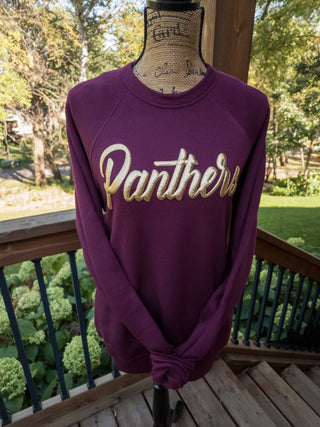 Panthers Gold Puff Print Maroon Crewneck Sweatshirt