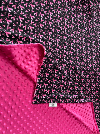Pink Ribbons on Black Minky Blankets *Choose Size *Can Add Embroidery Customization