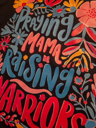 Praying Mama Raising Warriors Heather Black Tee