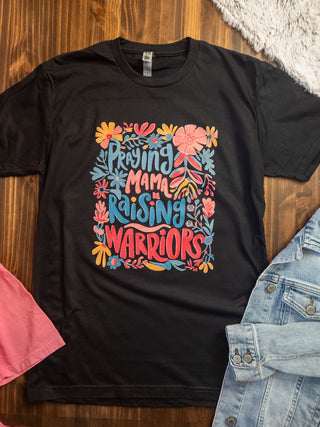 Praying Mama Raising Warriors Heather Black Tee