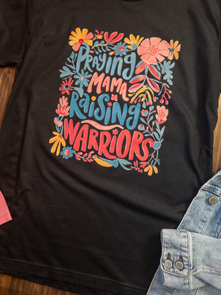 Praying Mama Raising Warriors Heather Black Tee