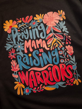 Praying Mama Raising Warriors Heather Black Tee