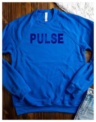 Pulse Blue Metallic Puff Blue Crewneck Sweatshirt - Uppercase Option