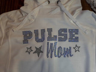 Pulse Mom Rhinestone Ivory Fashion Fleece Hoodie
