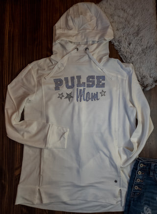 Pulse Mom Rhinestone Ivory Fashion Fleece Hoodie
