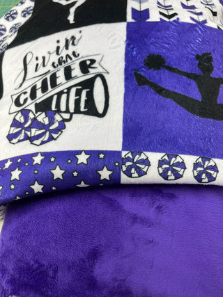 Purple Live Love Cheer Quilt Blocks Minky Blanket *Choose Size & Backing *Can Add Custom Embroidery