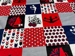 Red & Blue Cheer Quilt Blocks Minky Blanket *Ready To Ship