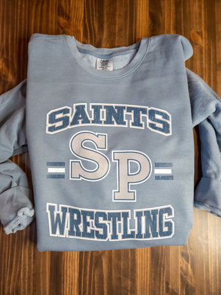 Saints Wrestling Dyed Fleece Blue Jean Crewneck Sweatshirt