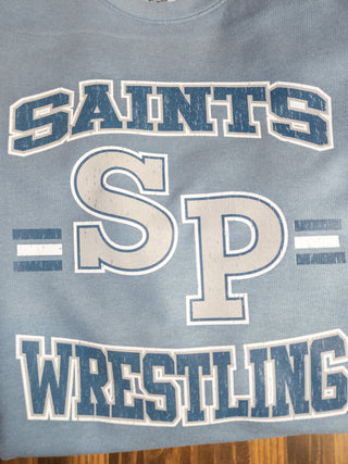 Saints Wrestling Dyed Fleece Blue Jean Crewneck Sweatshirt