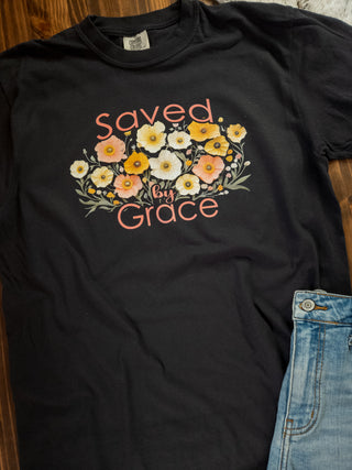 Saved By Grace Black Dyed Tee