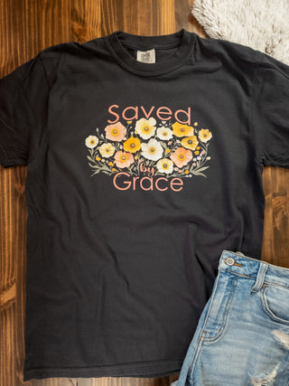 Saved By Grace Black Dyed Tee