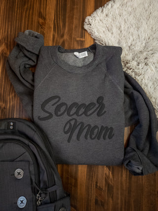Soccer Mom Puff Print Dark Heather Gray Crewneck Sweatshirt
