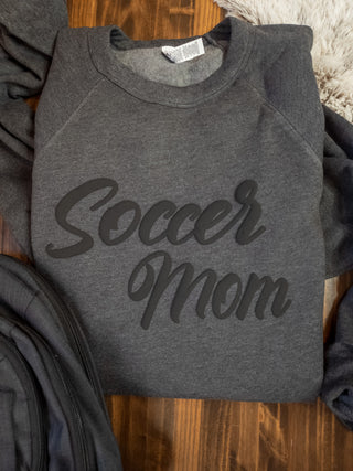 Soccer Mom Puff Print Dark Heather Gray Crewneck Sweatshirt