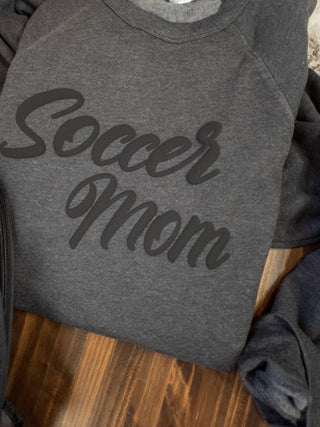 Soccer Mom Puff Print Dark Heather Gray Crewneck Sweatshirt