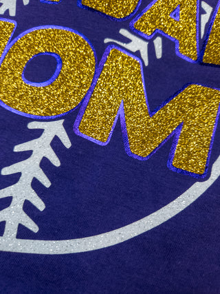 Softball Mom Purple Tee - Gold Sparkle