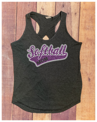 Softball Mom Rhinestone Keyhole Tank - Purple Sparkle