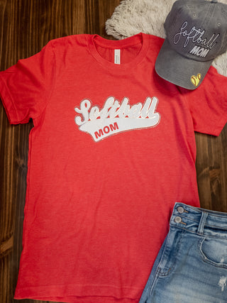 MEDIUM Softball Mom Rhinestone Tee - Heather Red