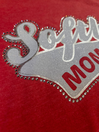 MEDIUM Softball Mom Rhinestone Tee - Heather Red