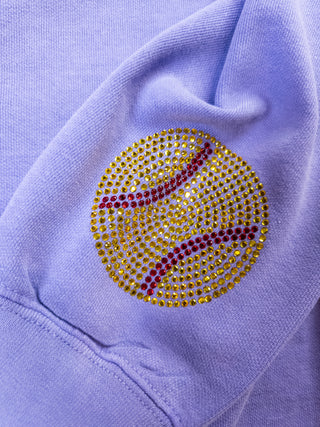Softball Mom Puff and Rhinestone Dyed Violet Crewneck Sweatshirt