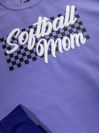 Softball Mom Puff and Rhinestone Dyed Violet Crewneck Sweatshirt