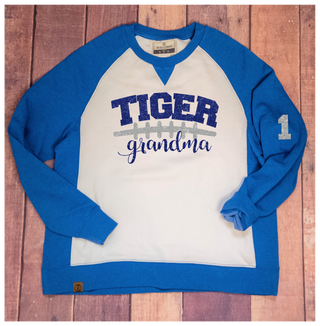 Tiger Football Grandma Blue League Crewneck - Ladies Fit