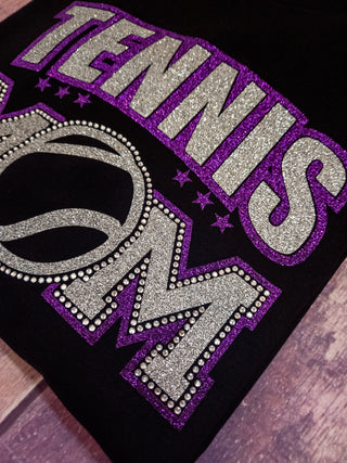 Tennis Mom Rhinestone Tee - Purple/Silver