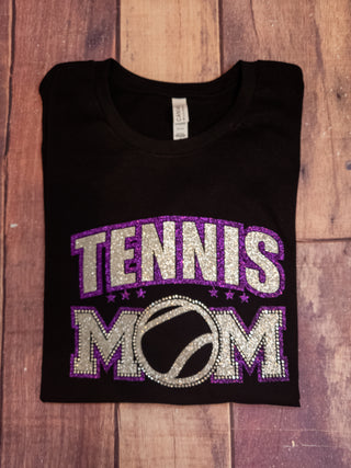 Tennis Mom Rhinestone Tee - Purple/Silver