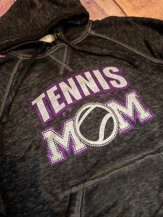 Tennis Mom Rhinestone Fleece Hoodie - Purple/Silver
